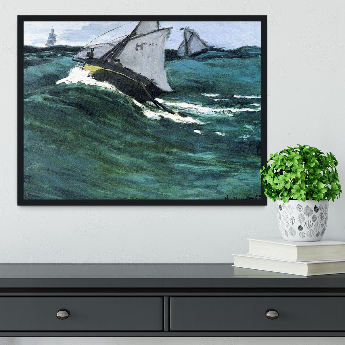 The green wave by Monet Framed Print - Canvas Art Rocks - 2
