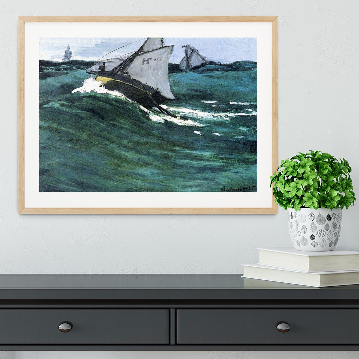 The green wave by Monet Framed Print - Canvas Art Rocks - 3