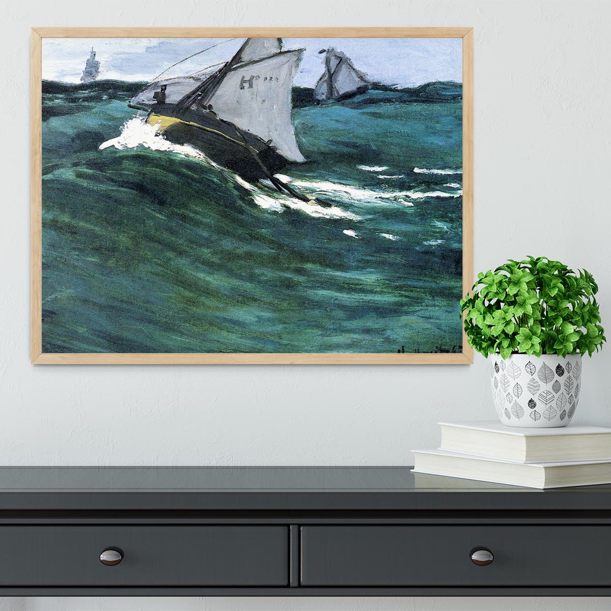The green wave by Monet Framed Print - Canvas Art Rocks - 4