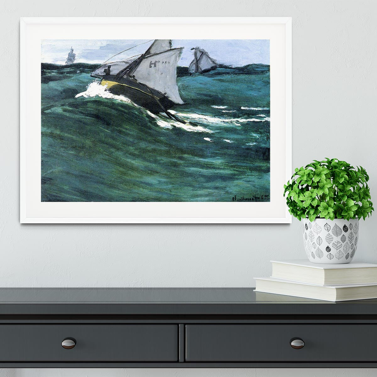 The green wave by Monet Framed Print - Canvas Art Rocks - 5