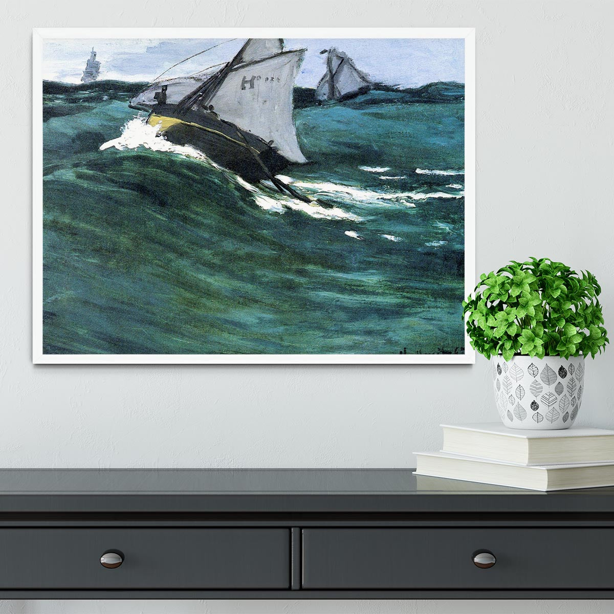 The green wave by Monet Framed Print - Canvas Art Rocks -6