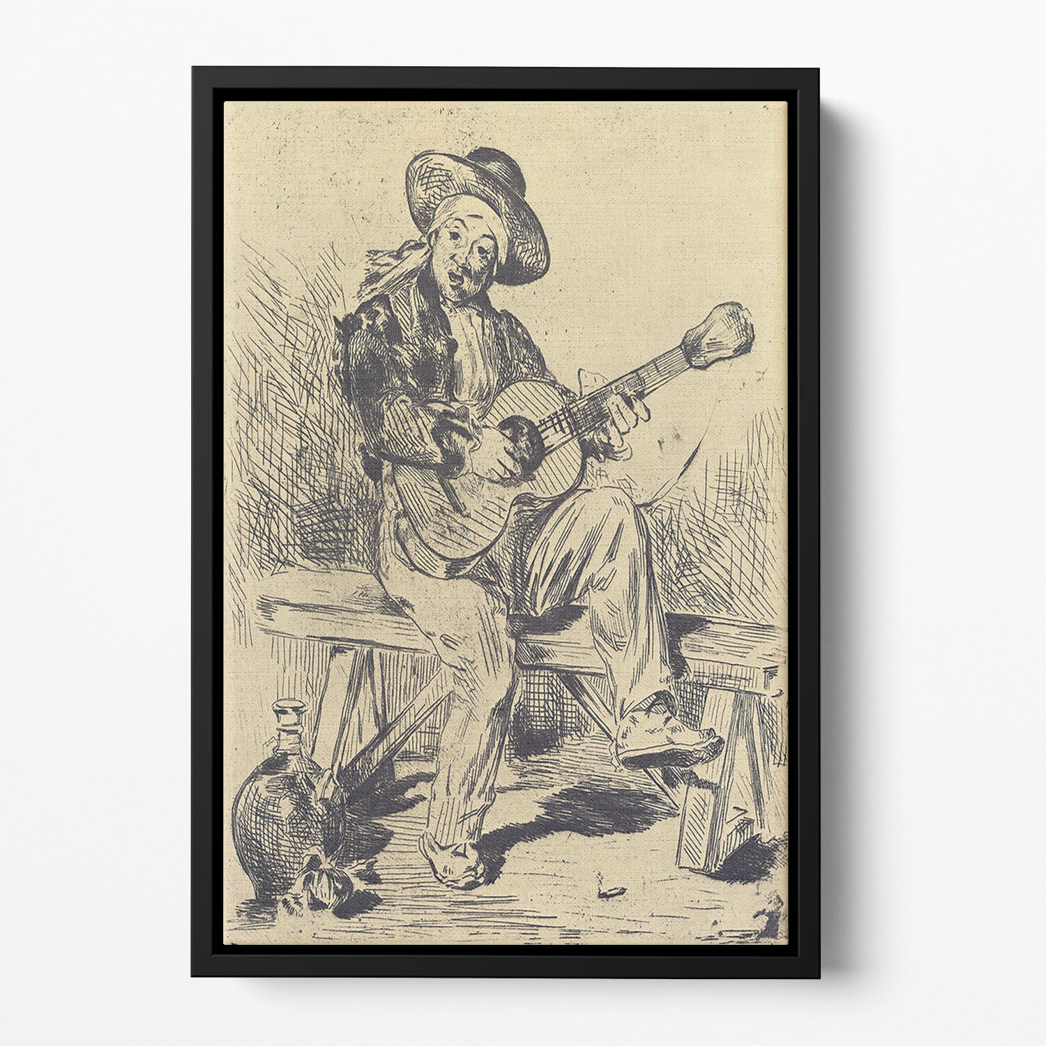 The guitar Player by Manet Floating Framed Canvas
