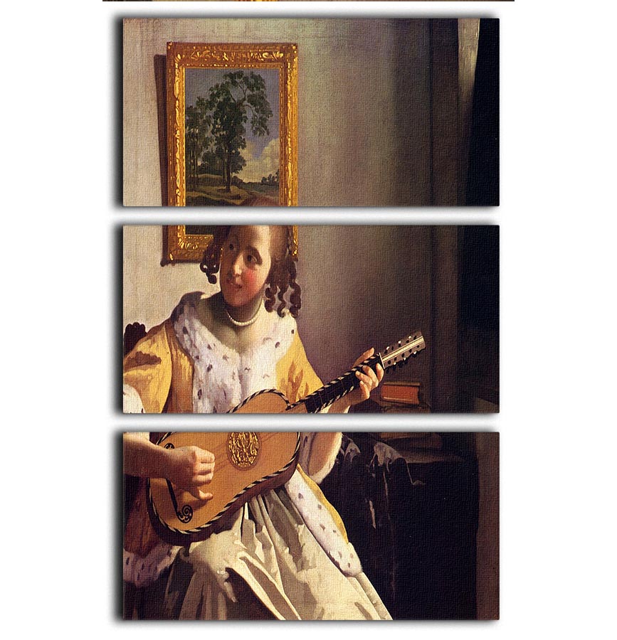 The guitar player by Vermeer 3 Split Panel Canvas Print - Canvas Art Rocks - 1