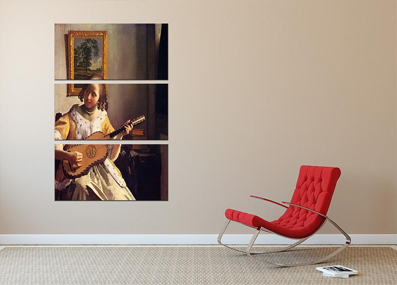 The guitar player by Vermeer 3 Split Panel Canvas Print - Canvas Art Rocks - 2