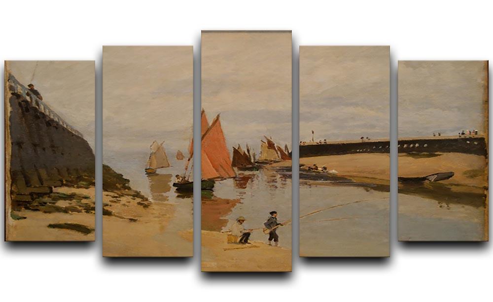 The harbor at Trouville by Monet 5 Split Panel Canvas  - Canvas Art Rocks - 1