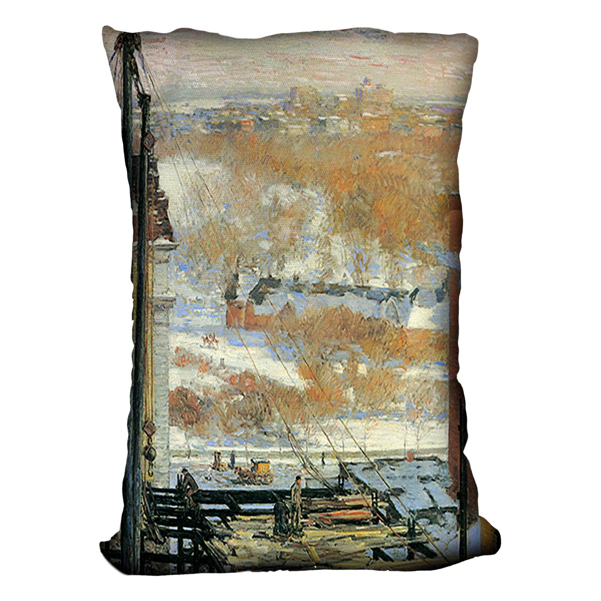 The hut and the skyscrapers by Hassam Cushion - Canvas Art Rocks - 4