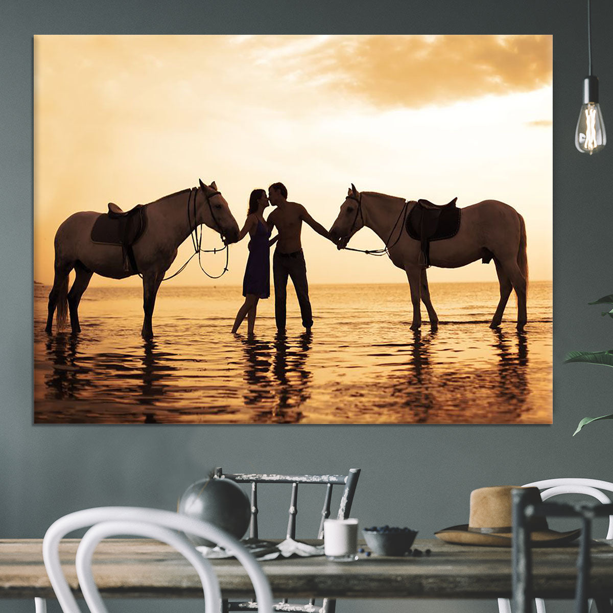 The image of a couple in love at sunset in the sea Canvas Print or Poster - Canvas Art Rocks - 3