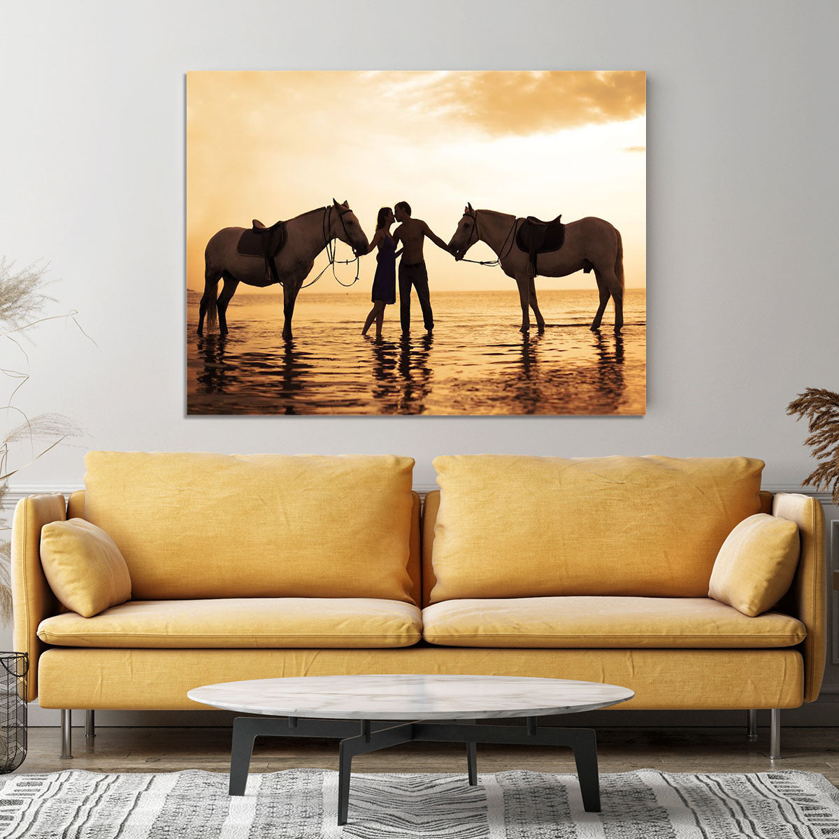 The image of a couple in love at sunset in the sea Canvas Print or Poster - Canvas Art Rocks - 4