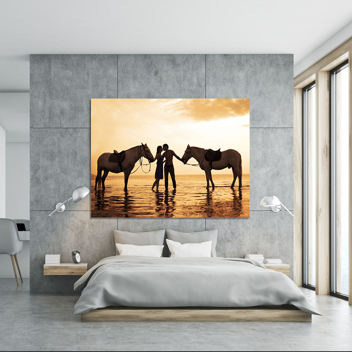 The image of a couple in love at sunset in the sea Canvas Print or Poster - Canvas Art Rocks - 5