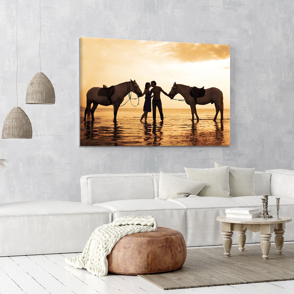 The image of a couple in love at sunset in the sea Canvas Print or Poster - Canvas Art Rocks - 6
