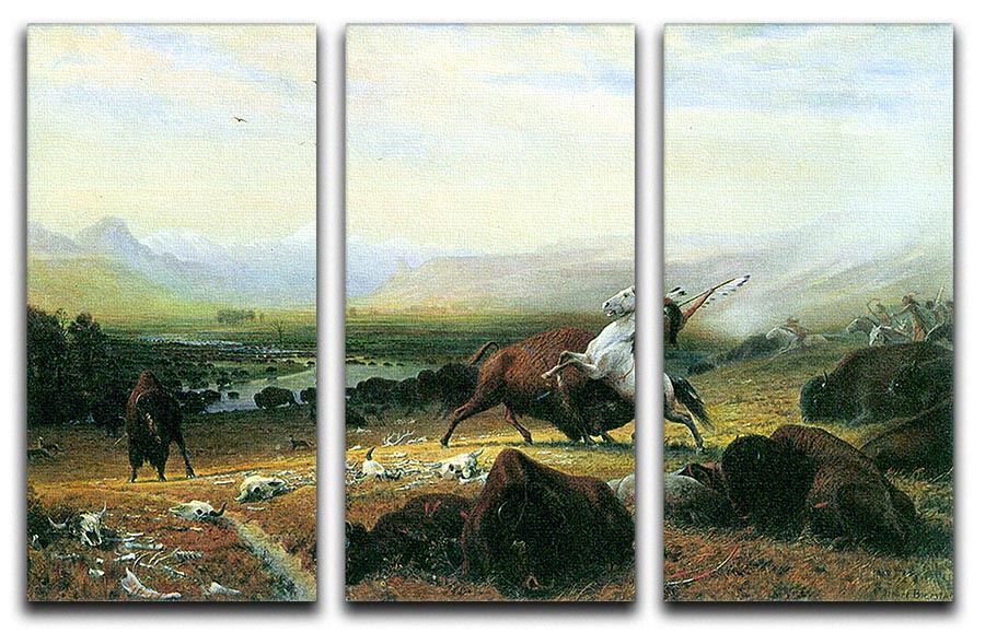 The last Buffalo by Bierstadt 3 Split Panel Canvas Print - Canvas Art Rocks - 1