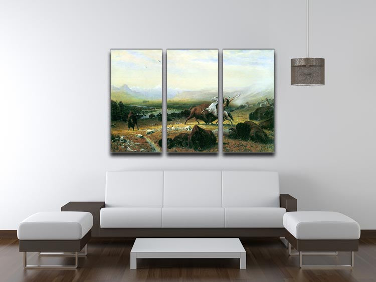 The last Buffalo by Bierstadt 3 Split Panel Canvas Print - Canvas Art Rocks - 3