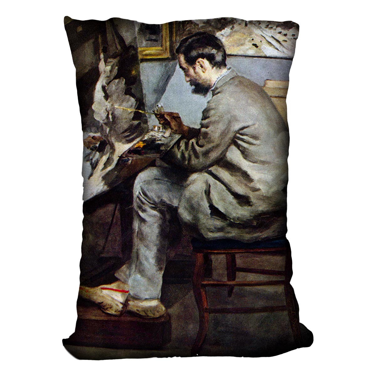 The painter in the studio of Bazille by Renoir Cushion