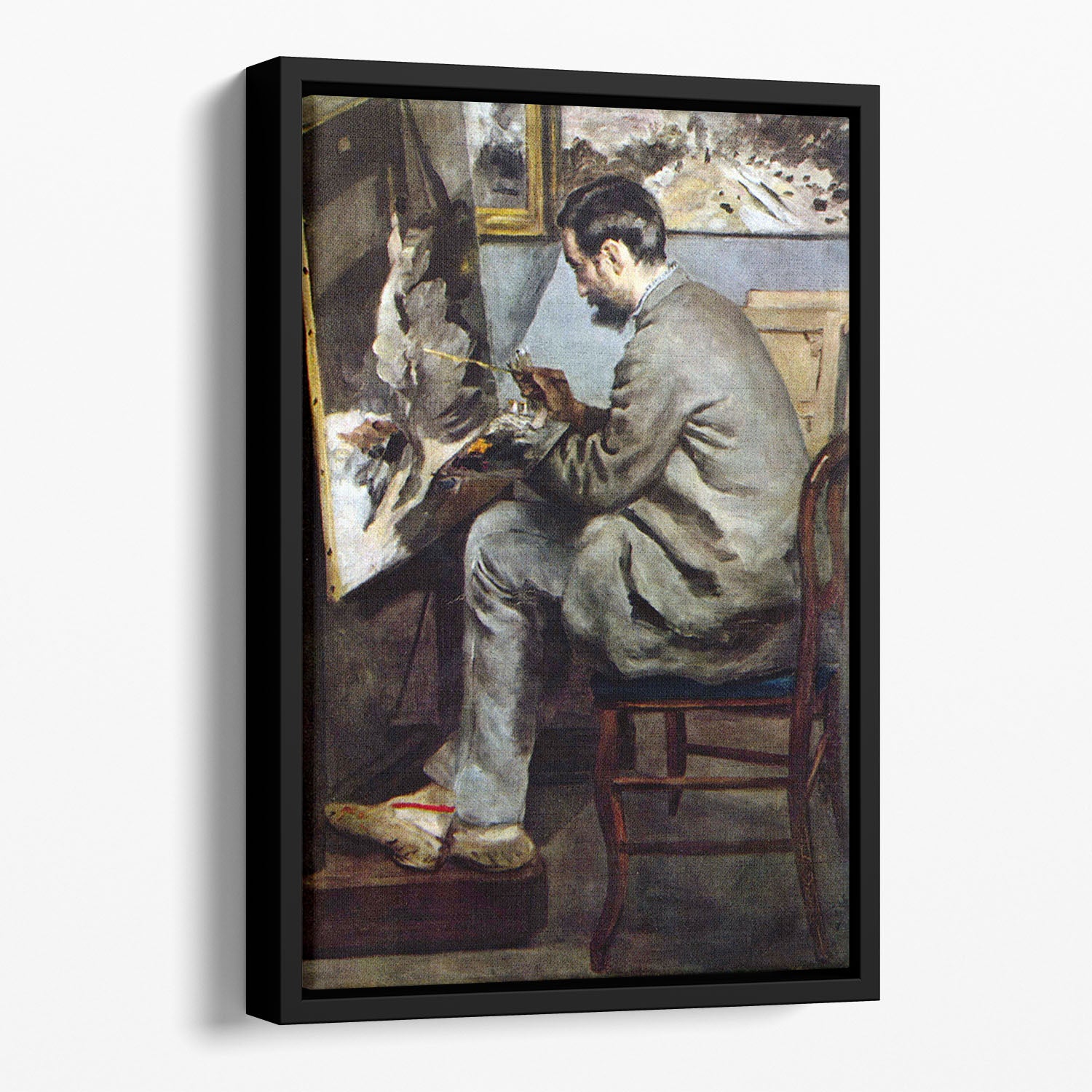 The painter in the studio of Bazille by Renoir Floating Framed Canvas