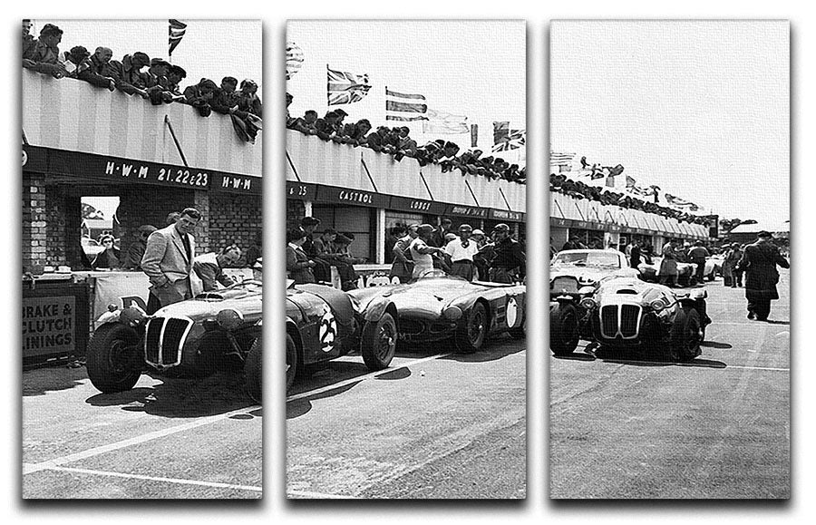 The pit lane at the British Grand Prix at Silverstone in 1953 3 Split Panel Canvas Print - Canvas Art Rocks - 1
