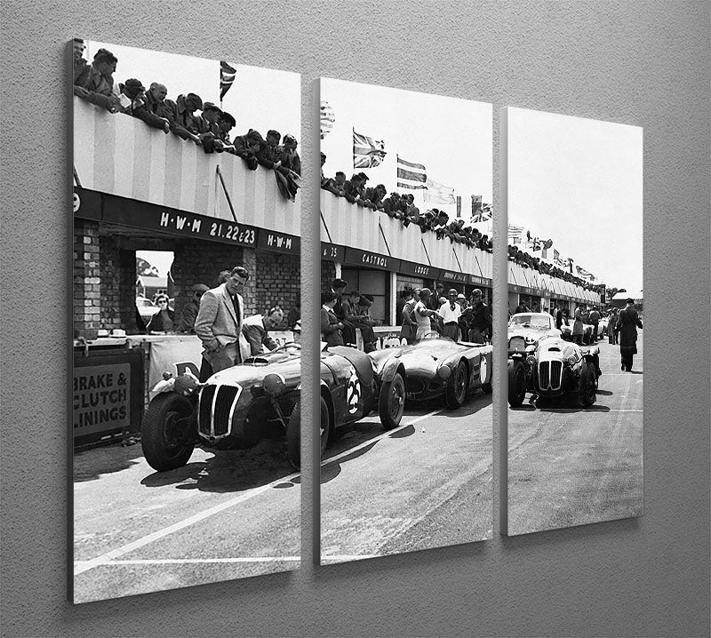 The pit lane at the British Grand Prix at Silverstone in 1953 3 Split Panel Canvas Print - Canvas Art Rocks - 2