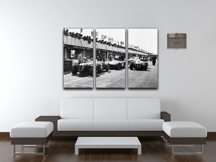 The pit lane at the British Grand Prix at Silverstone in 1953 3 Split Panel Canvas Print - Canvas Art Rocks - 3