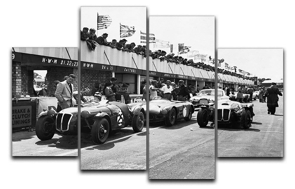 The pit lane at the British Grand Prix at Silverstone in 1953 4 Split Panel Canvas - Canvas Art Rocks - 1