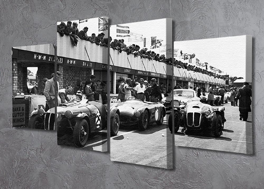 The pit lane at the British Grand Prix at Silverstone in 1953 4 Split Panel Canvas - Canvas Art Rocks - 2