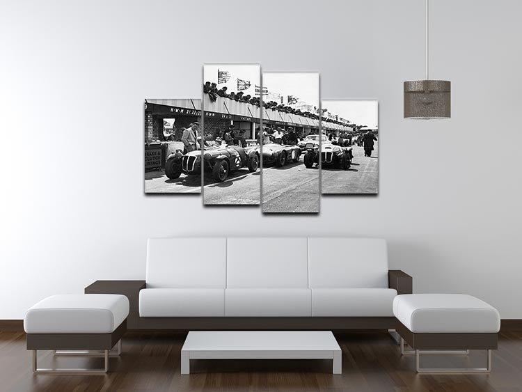 The pit lane at the British Grand Prix at Silverstone in 1953 4 Split Panel Canvas - Canvas Art Rocks - 3