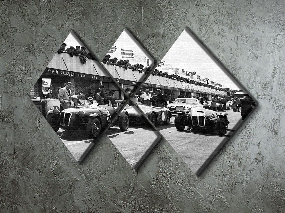 The pit lane at the British Grand Prix at Silverstone in 1953 4 Square Multi Panel Canvas - Canvas Art Rocks - 2