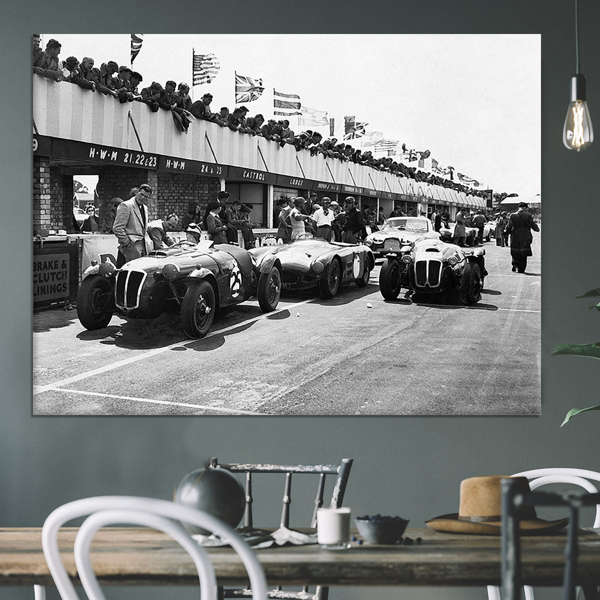 The pit lane at the British Grand Prix at Silverstone in 1953 Canvas Print or Poster - Canvas Art Rocks - 3