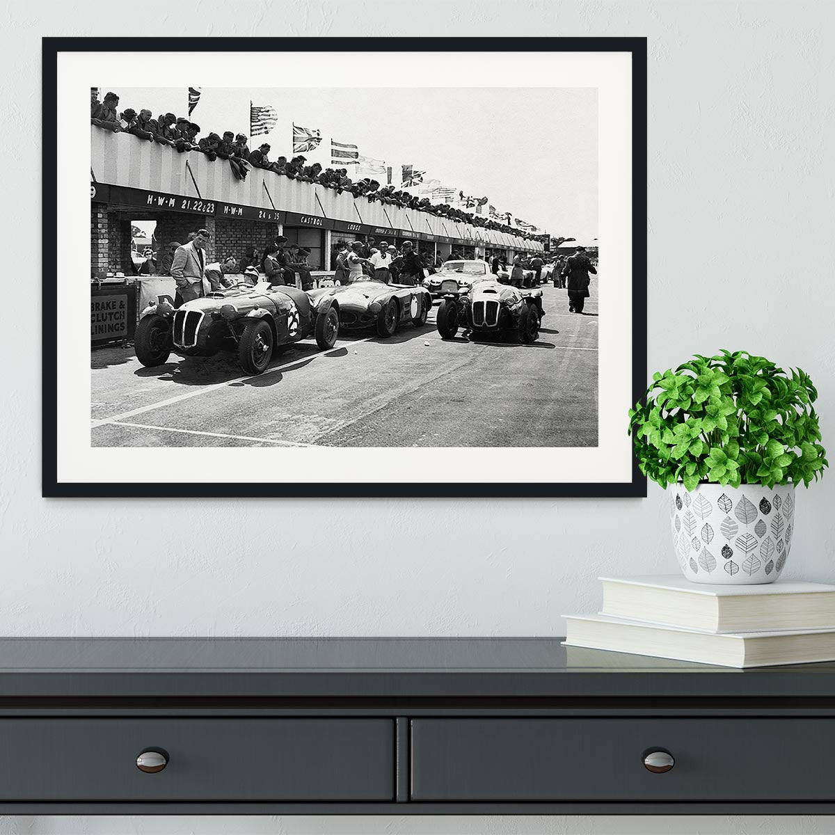 The pit lane at the British Grand Prix at Silverstone in 1953 Framed Print - Canvas Art Rocks - 1