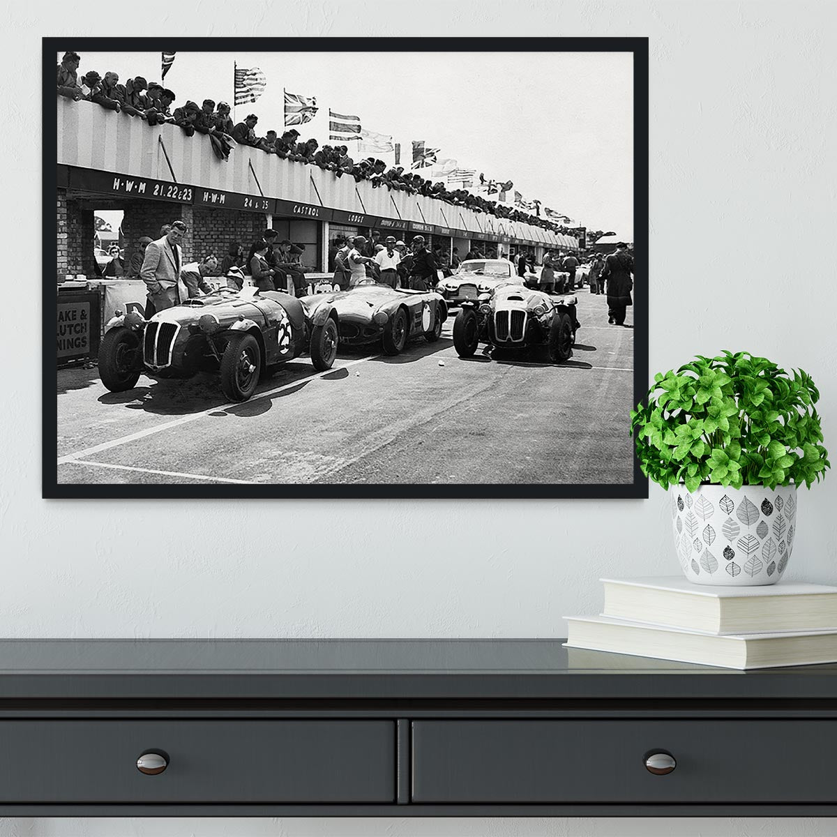 The pit lane at the British Grand Prix at Silverstone in 1953 Framed Print - Canvas Art Rocks - 2