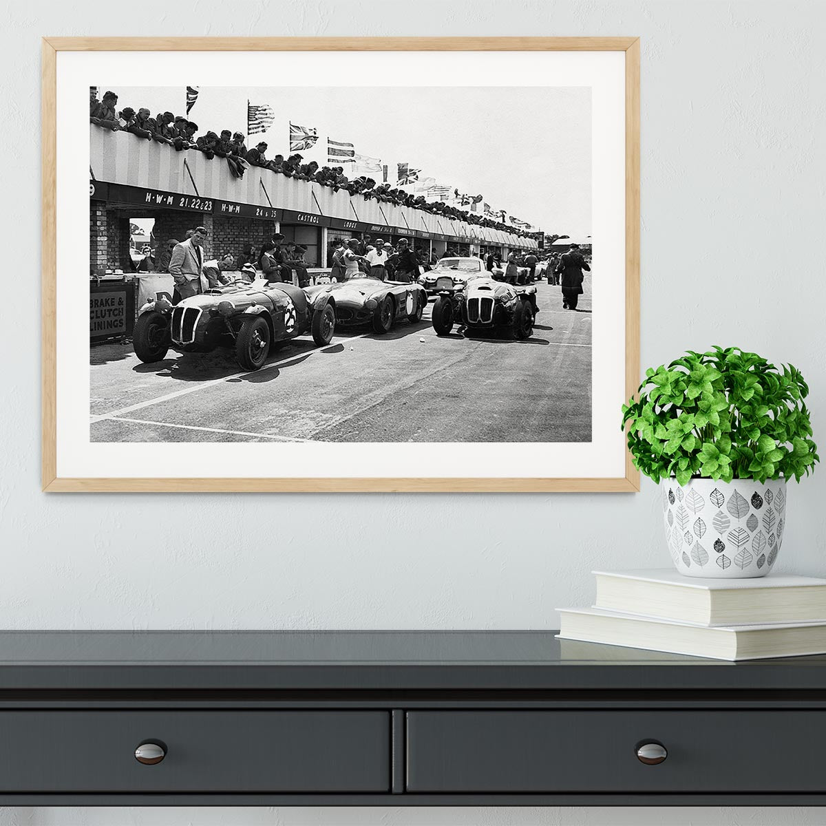 The pit lane at the British Grand Prix at Silverstone in 1953 Framed Print - Canvas Art Rocks - 3