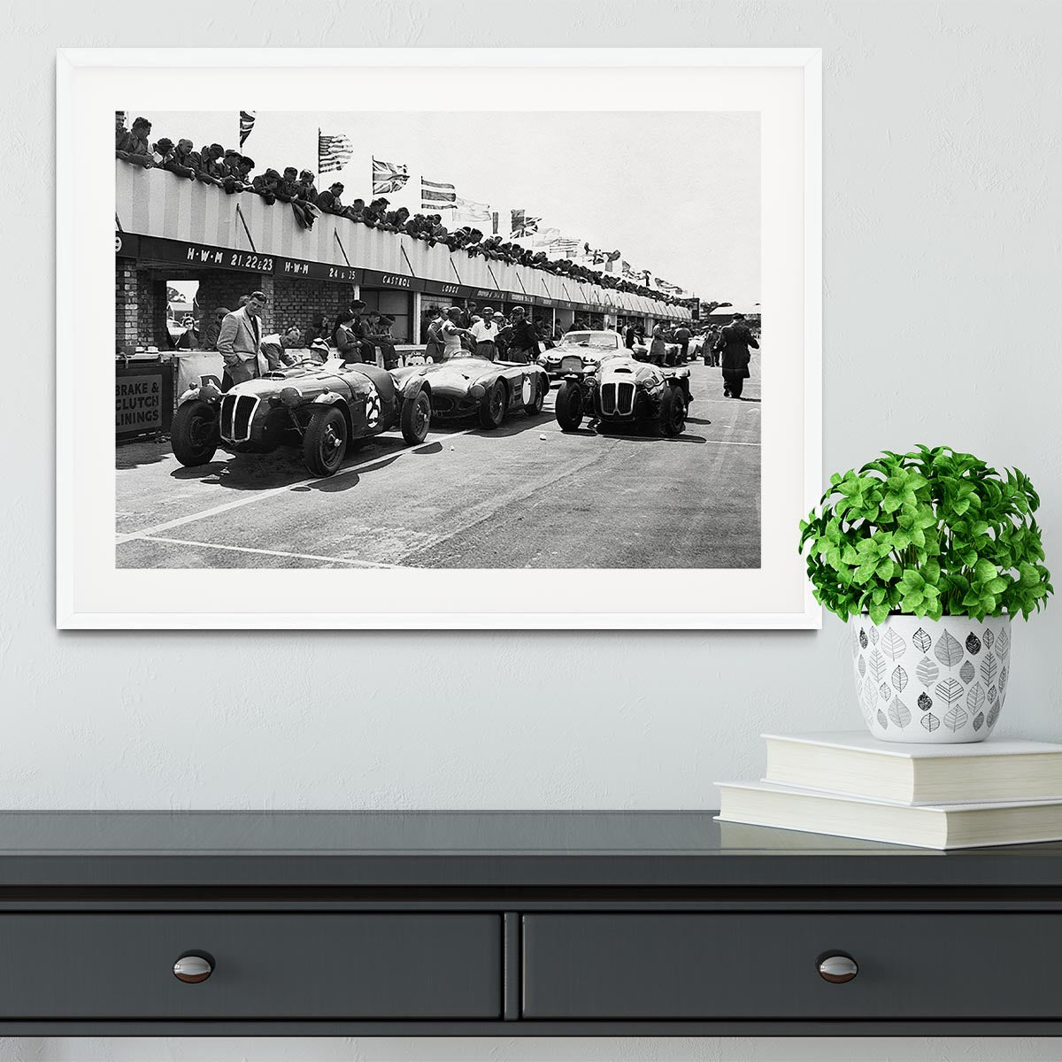 The pit lane at the British Grand Prix at Silverstone in 1953 Framed Print - Canvas Art Rocks - 5