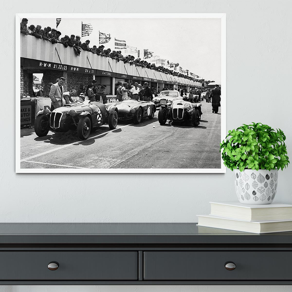 The pit lane at the British Grand Prix at Silverstone in 1953 Framed Print - Canvas Art Rocks -6