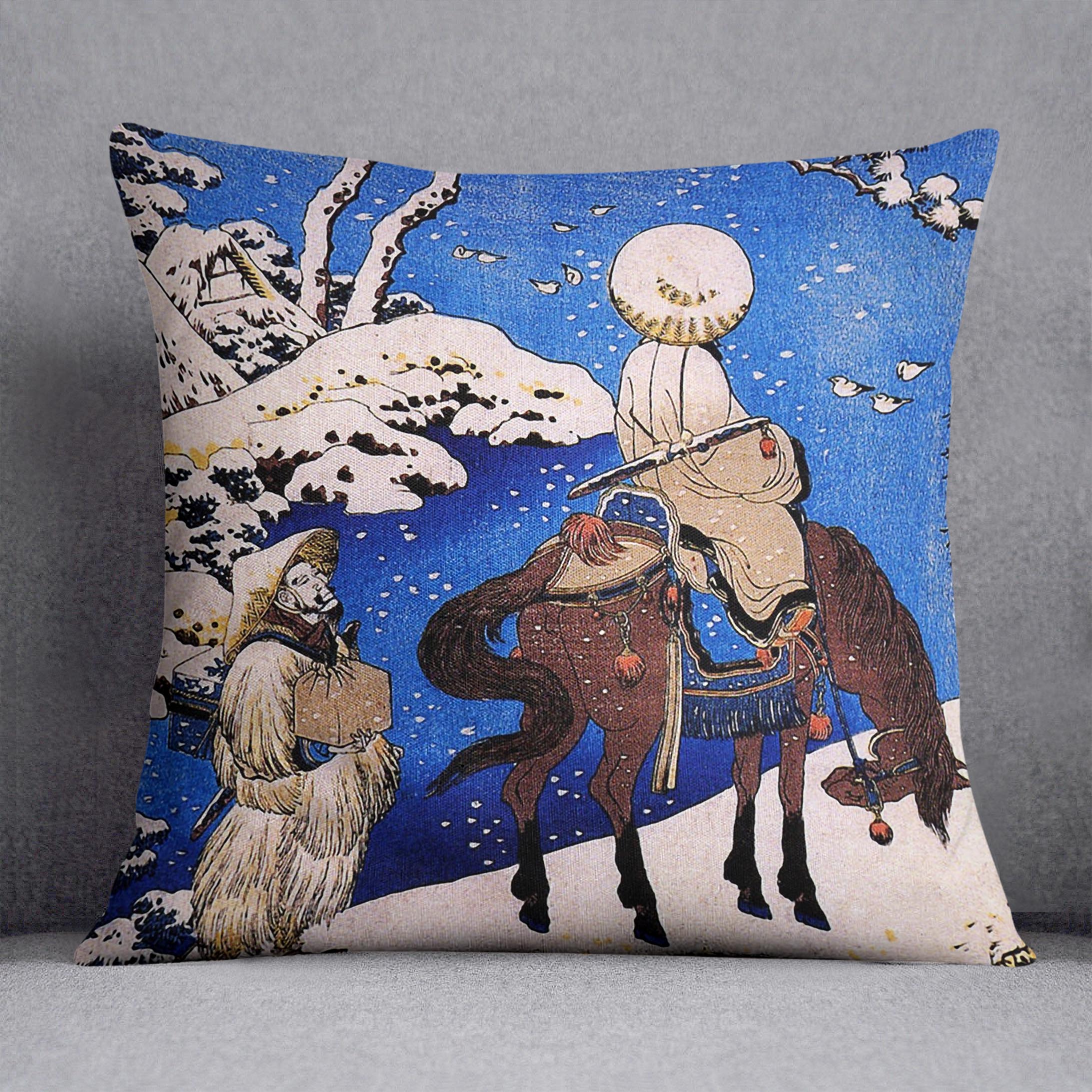 The poet Teba on a horse by Hokusai Cushion