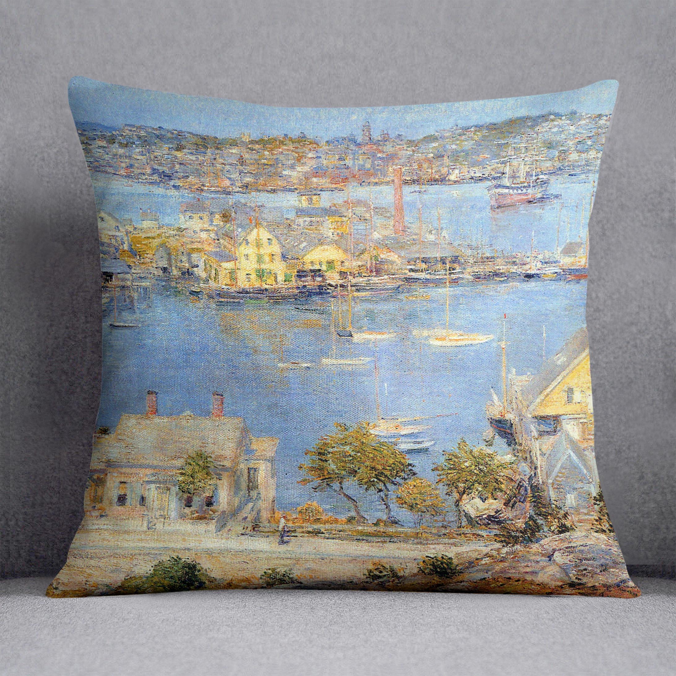 The port of Gloucester 1 by Hassam Cushion - Canvas Art Rocks - 1