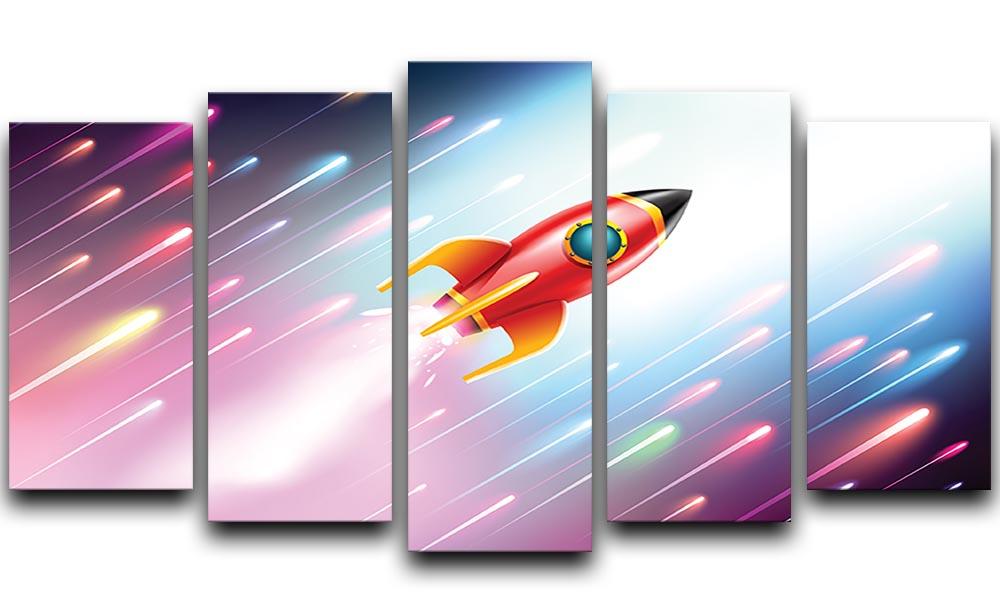 The rocket ship flying in the space 5 Split Panel Canvas  - Canvas Art Rocks - 1