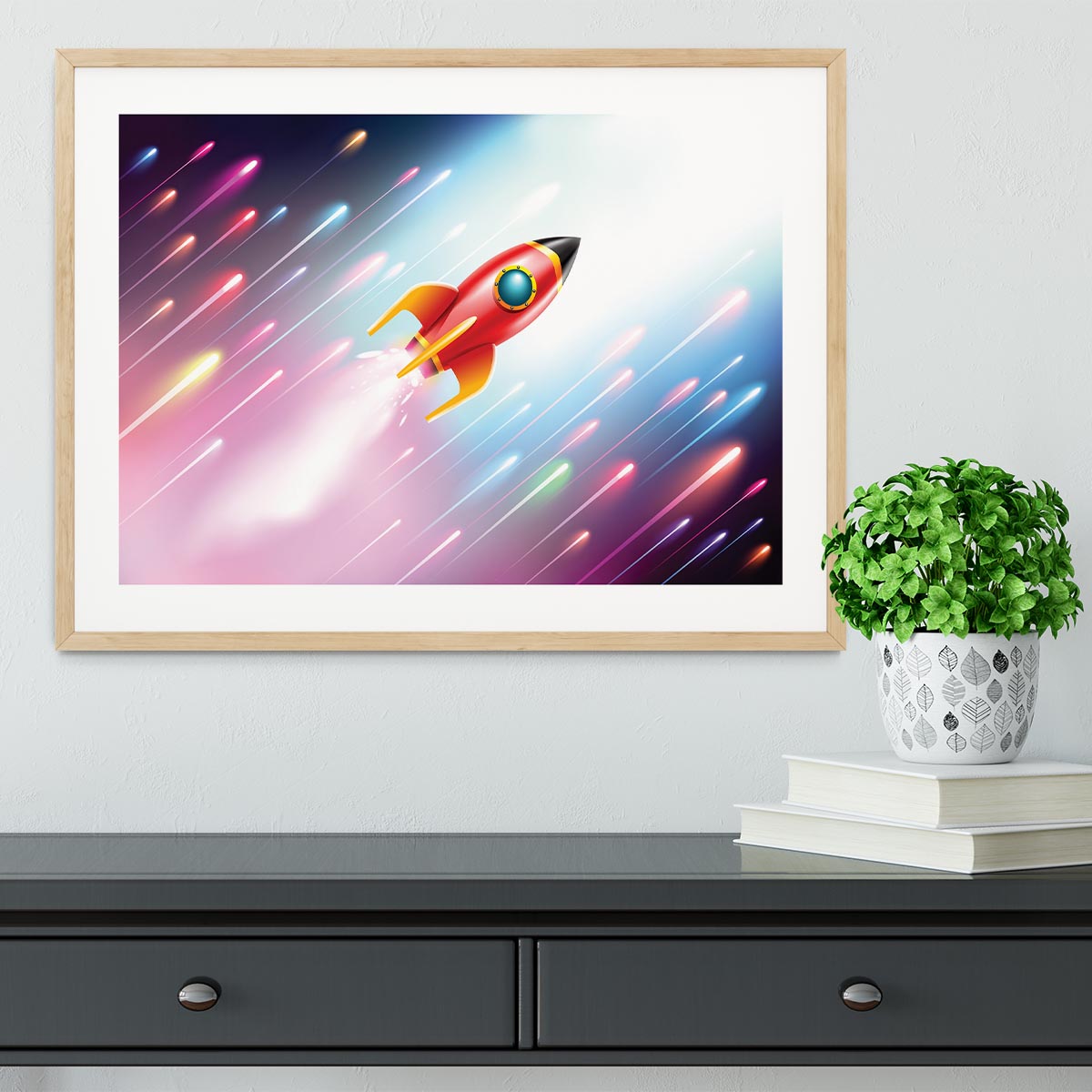 The rocket ship flying in the space Framed Print - Canvas Art Rocks - 3