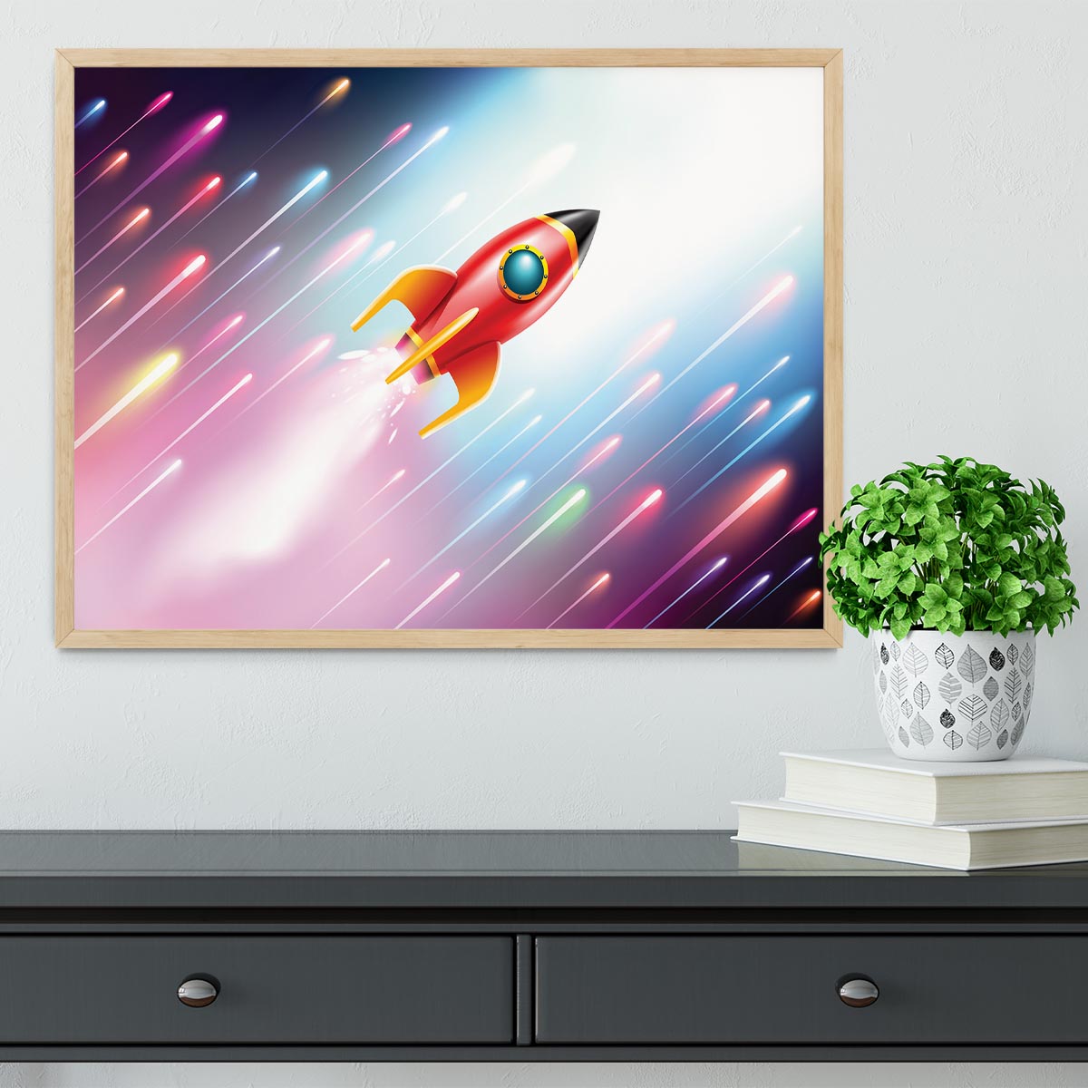The rocket ship flying in the space Framed Print - Canvas Art Rocks - 4