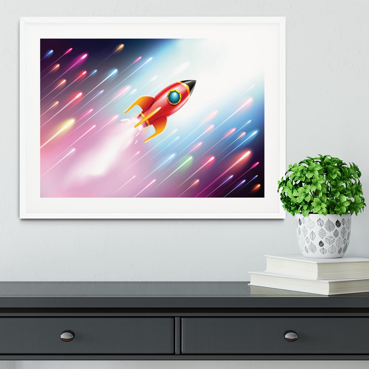 The rocket ship flying in the space Framed Print - Canvas Art Rocks - 5