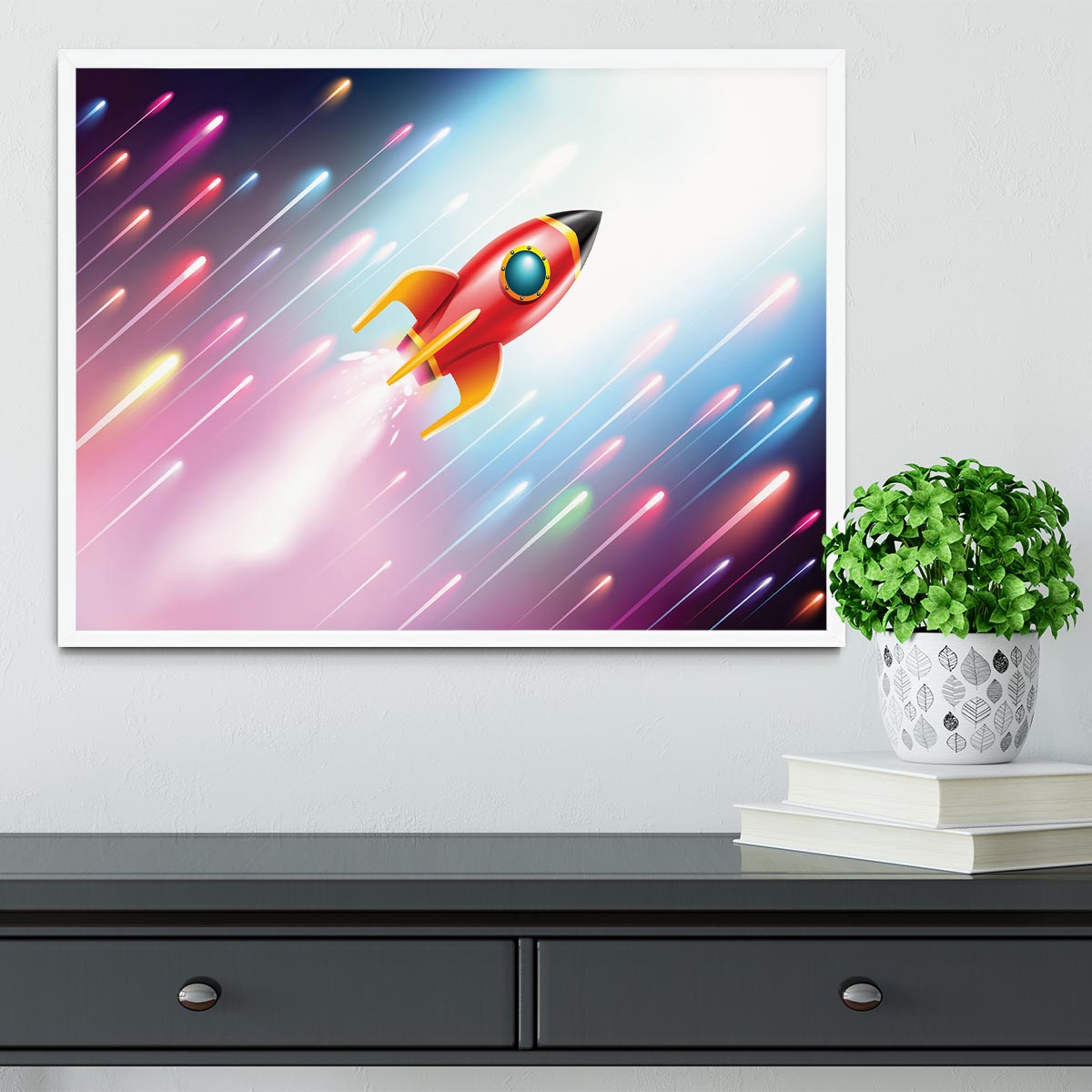 The rocket ship flying in the space Framed Print - Canvas Art Rocks -6