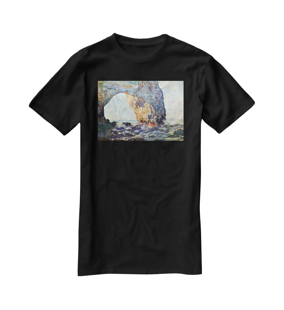 The rocky cliffs of etretat La Porte man 1 by Monet T-Shirt - Canvas Art Rocks - 1