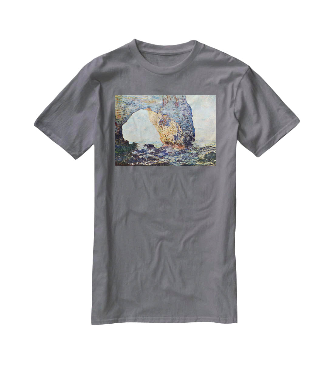 The rocky cliffs of etretat La Porte man 1 by Monet T-Shirt - Canvas Art Rocks - 3