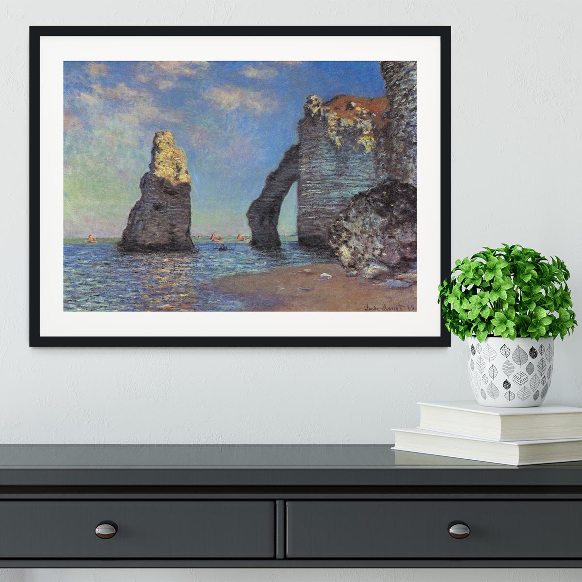 The rocky cliffs of etretat by Monet Framed Print - Canvas Art Rocks - 1
