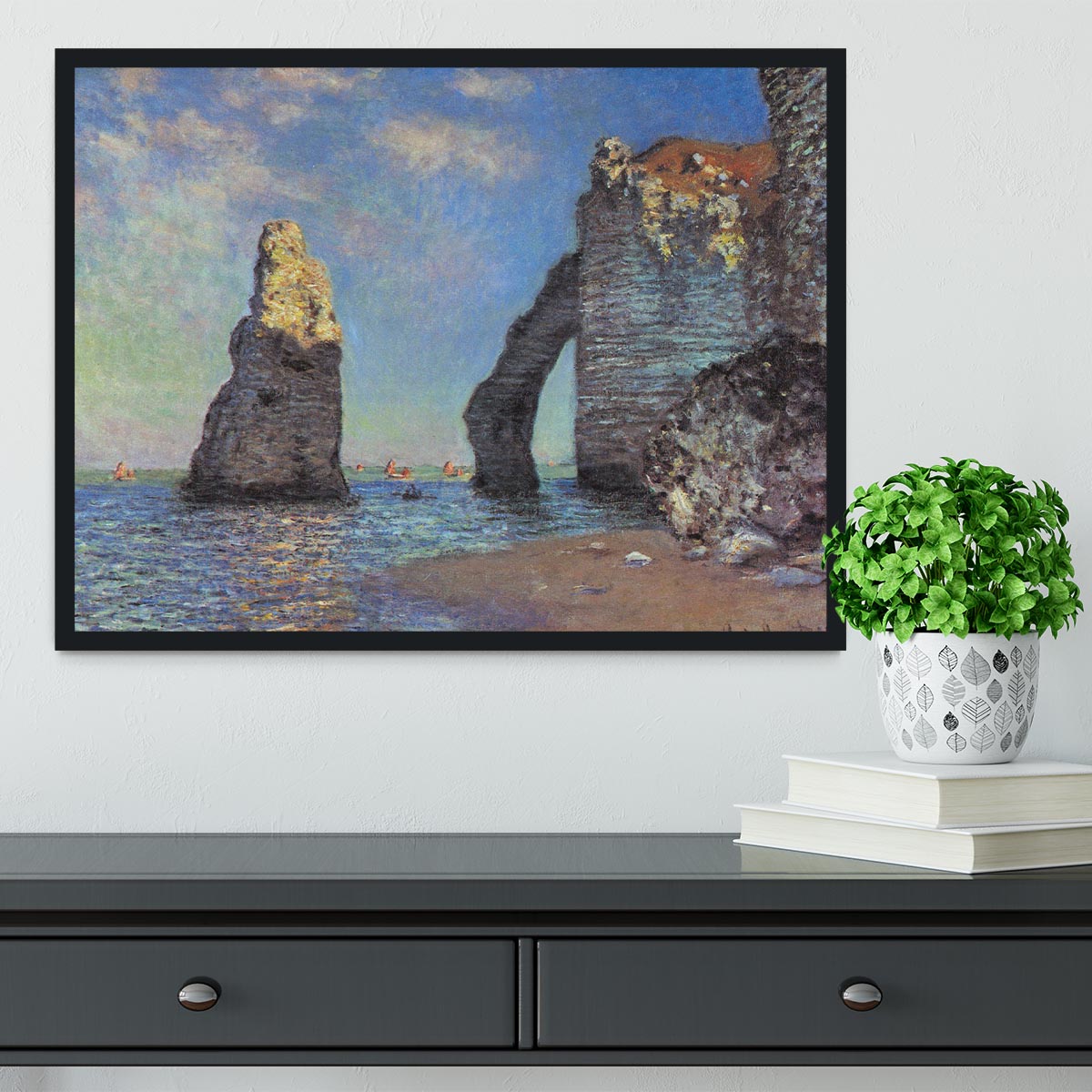 The rocky cliffs of etretat by Monet Framed Print - Canvas Art Rocks - 2