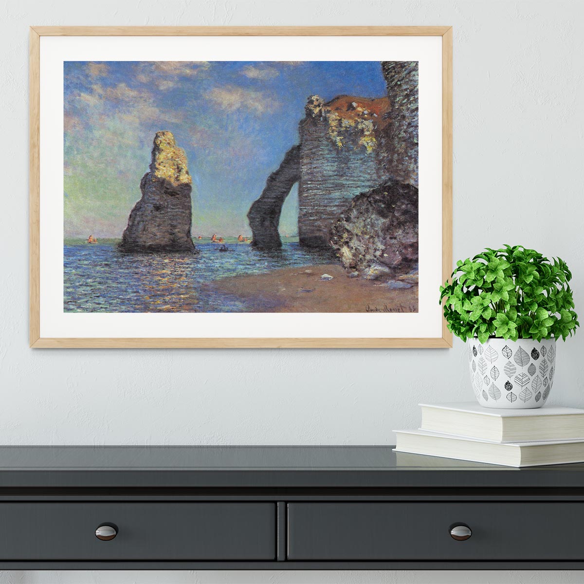 The rocky cliffs of etretat by Monet Framed Print - Canvas Art Rocks - 3
