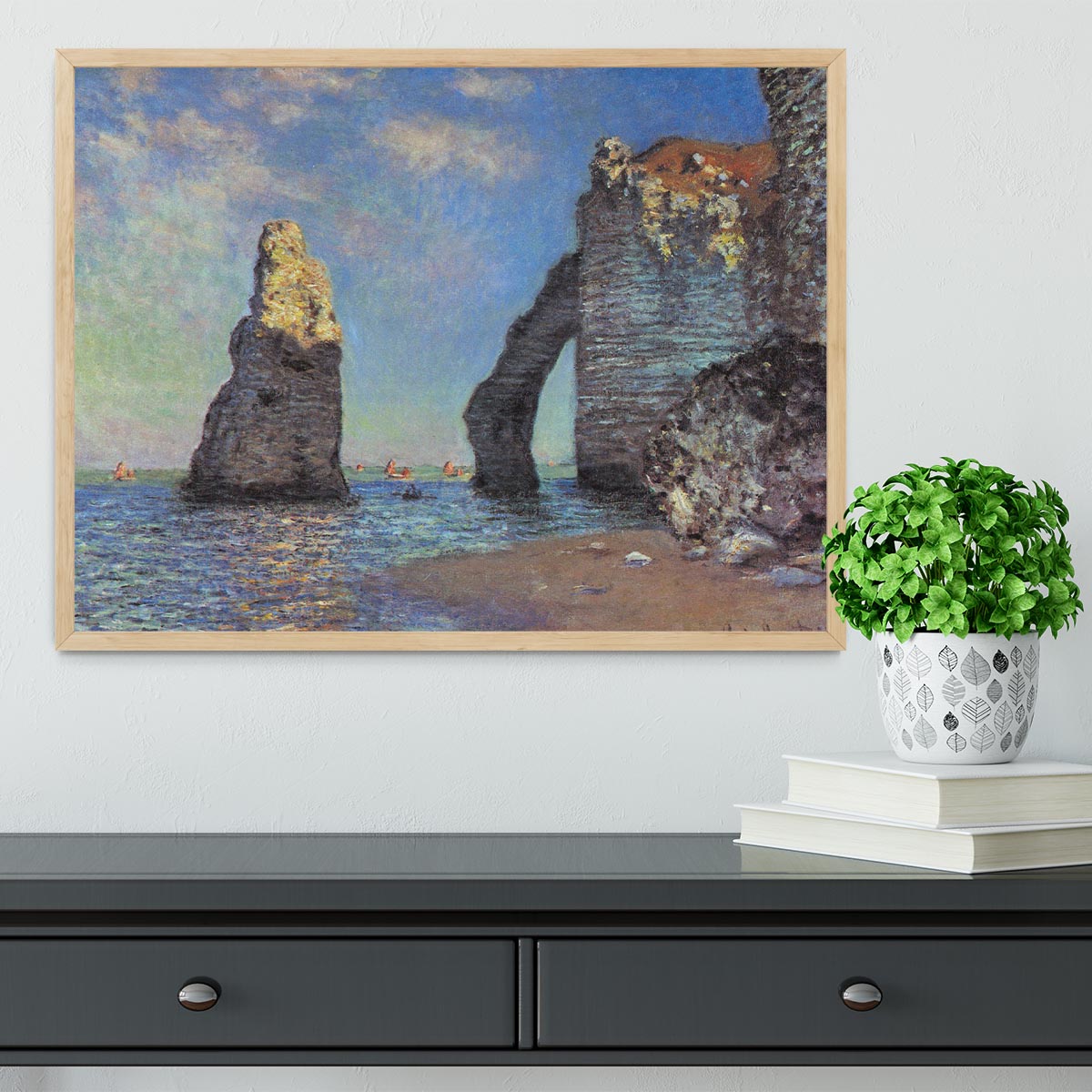 The rocky cliffs of etretat by Monet Framed Print - Canvas Art Rocks - 4
