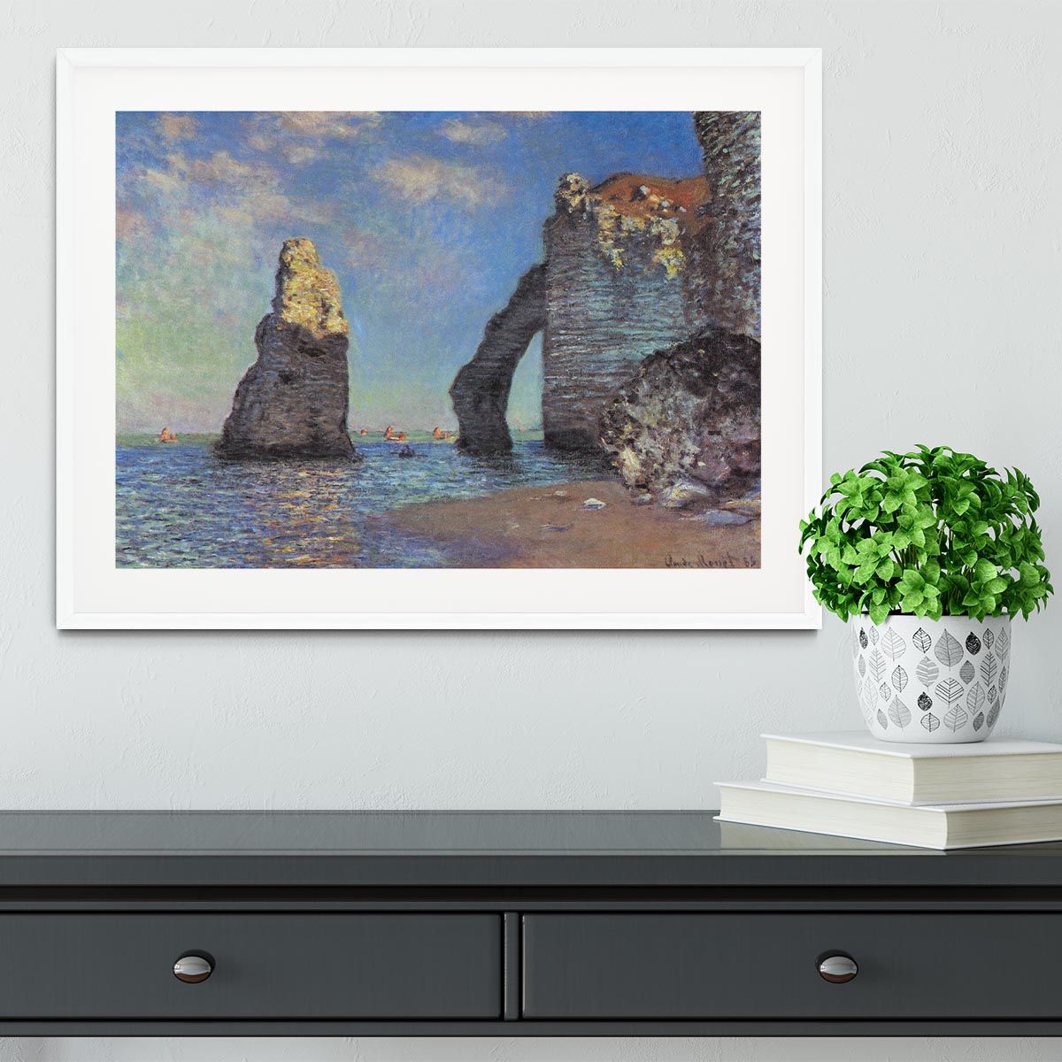 The rocky cliffs of etretat by Monet Framed Print - Canvas Art Rocks - 5
