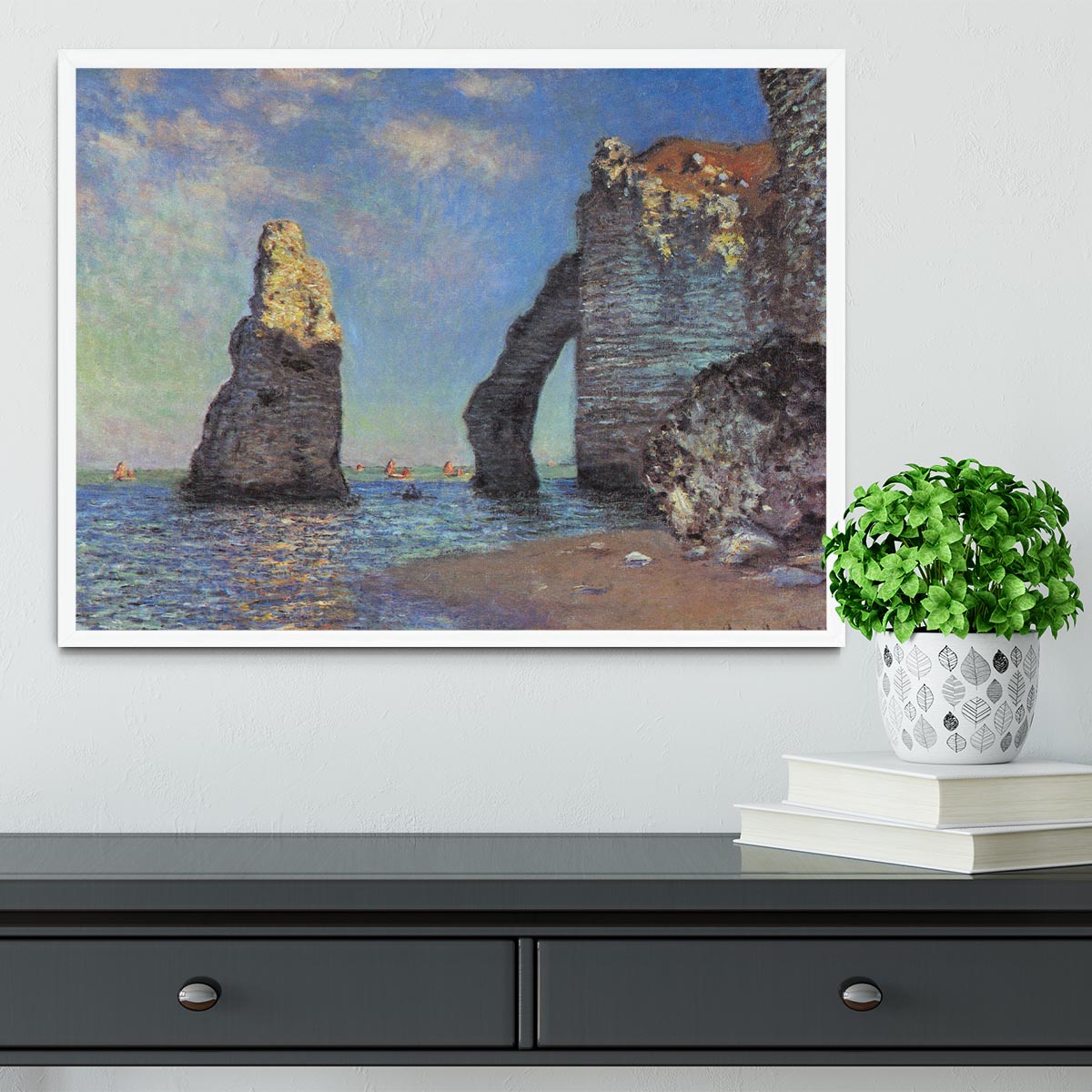 The rocky cliffs of etretat by Monet Framed Print - Canvas Art Rocks -6