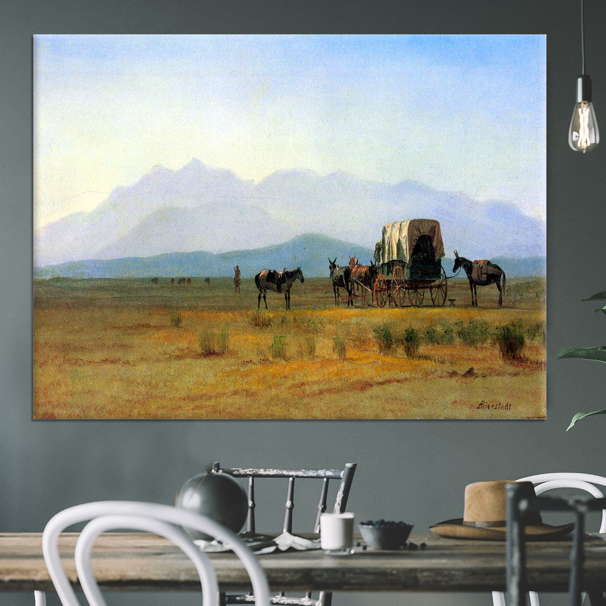 The stagecoach in the Rockies by Bierstadt Canvas Print or Poster - Canvas Art Rocks - 3
