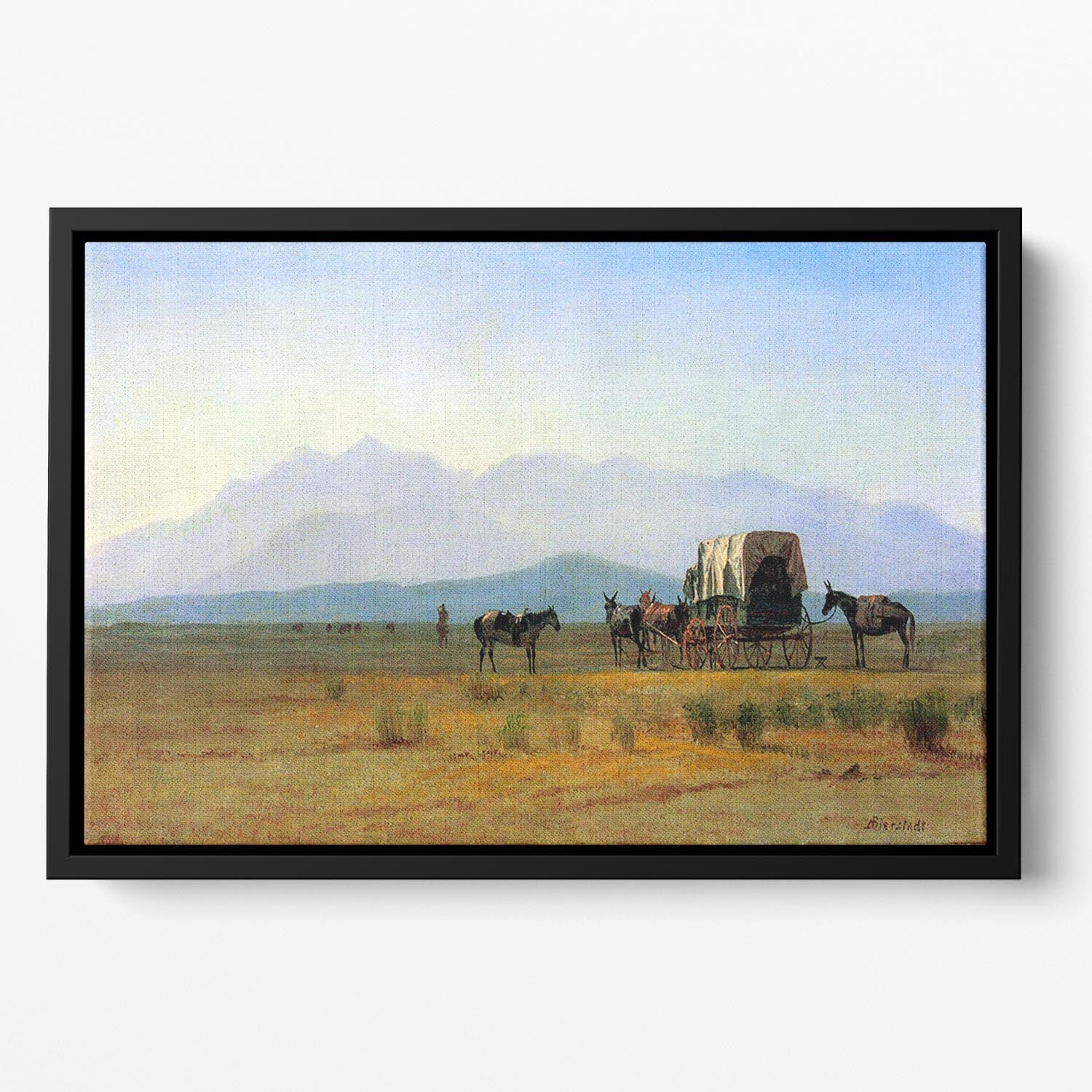 The stagecoach in the Rockies by Bierstadt Floating Framed Canvas - Canvas Art Rocks - 2