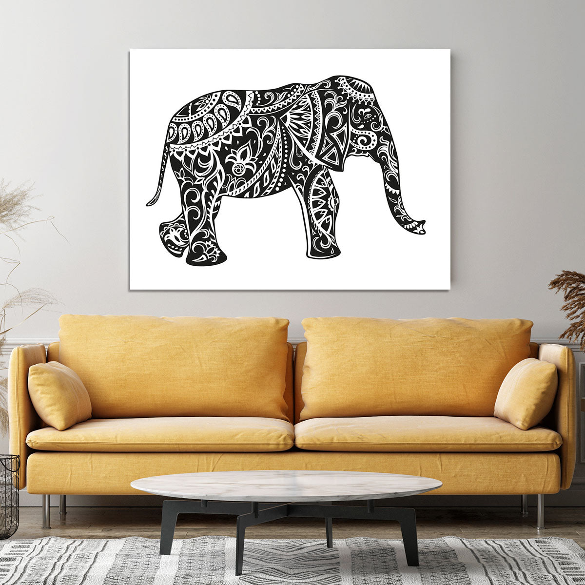 The stylized figure of an elephant in the festive patterns Canvas Print or Poster - Canvas Art Rocks - 4