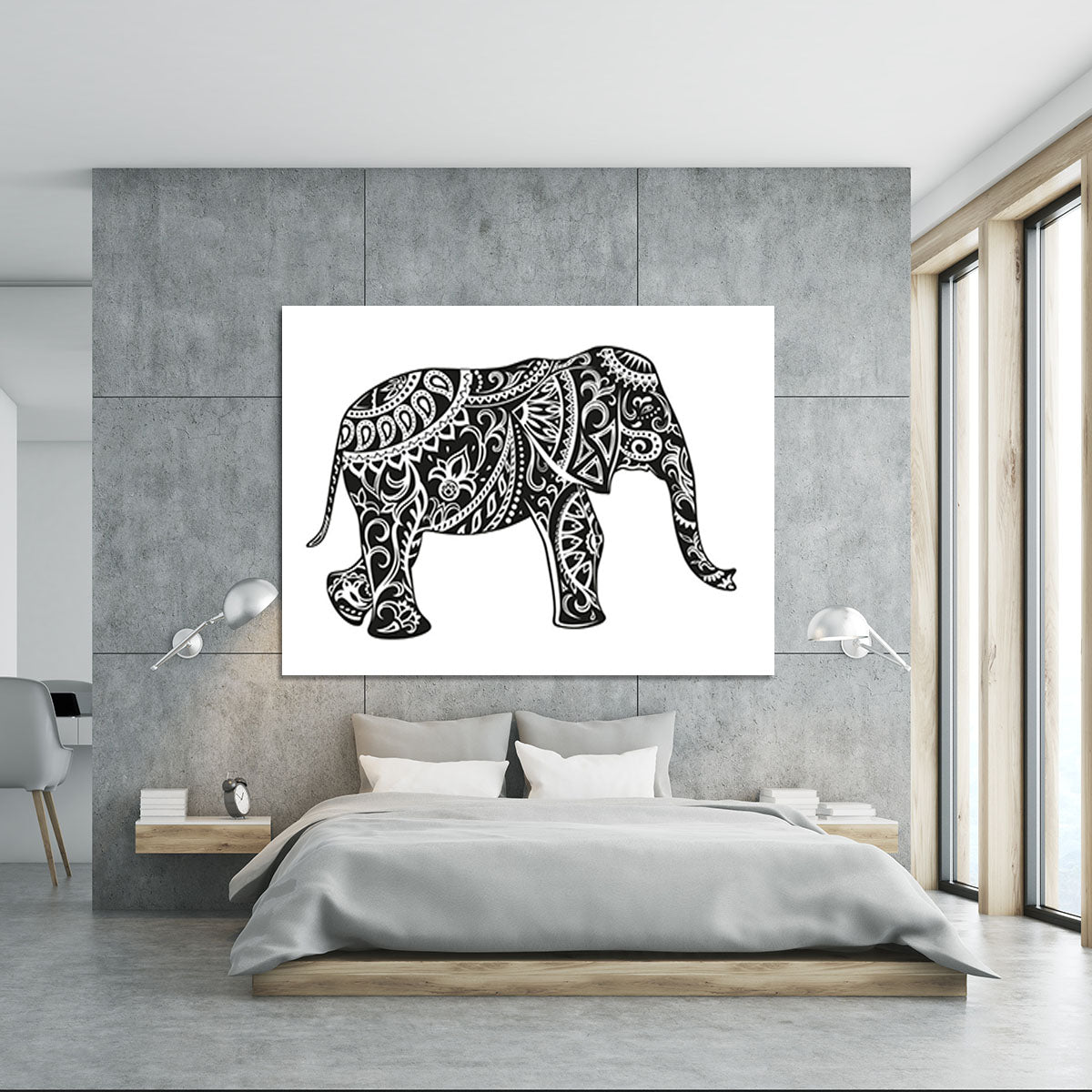 The stylized figure of an elephant in the festive patterns Canvas Print or Poster - Canvas Art Rocks - 5